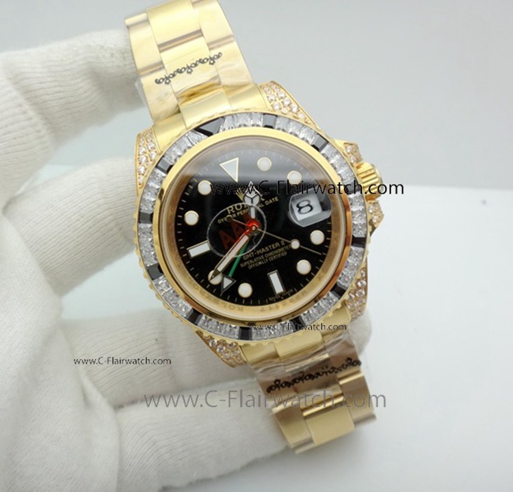 Copy Rolex GMT Master II Rainbow All Gold Watch